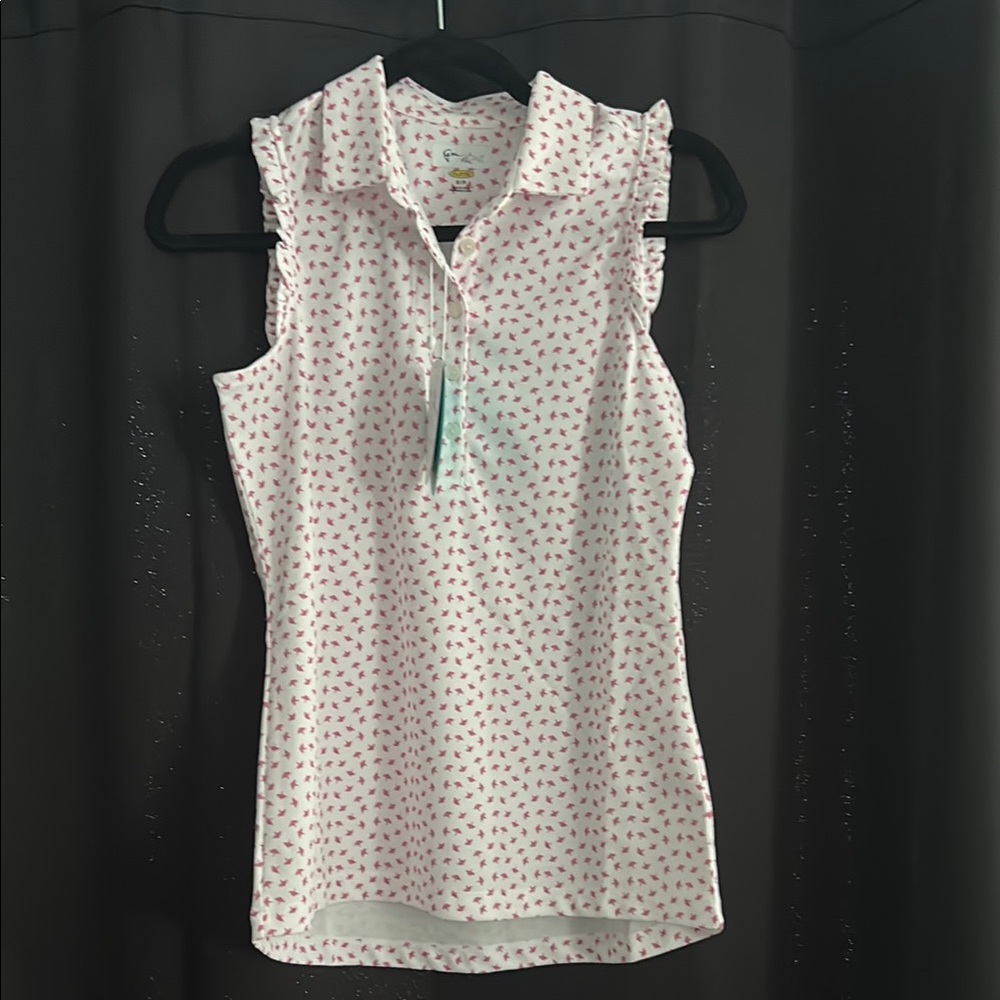 Greg Norman Collection Cream Sleeveless Polo Blouse